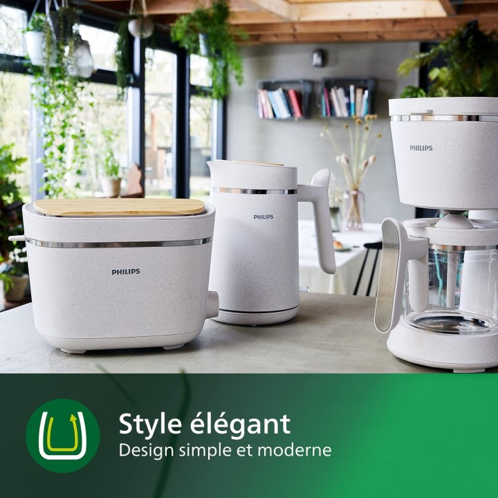 Grille-pain Philips éco-responsable 2 fentes - Réchauffe-viennoiseries - Blanc soyeux mat