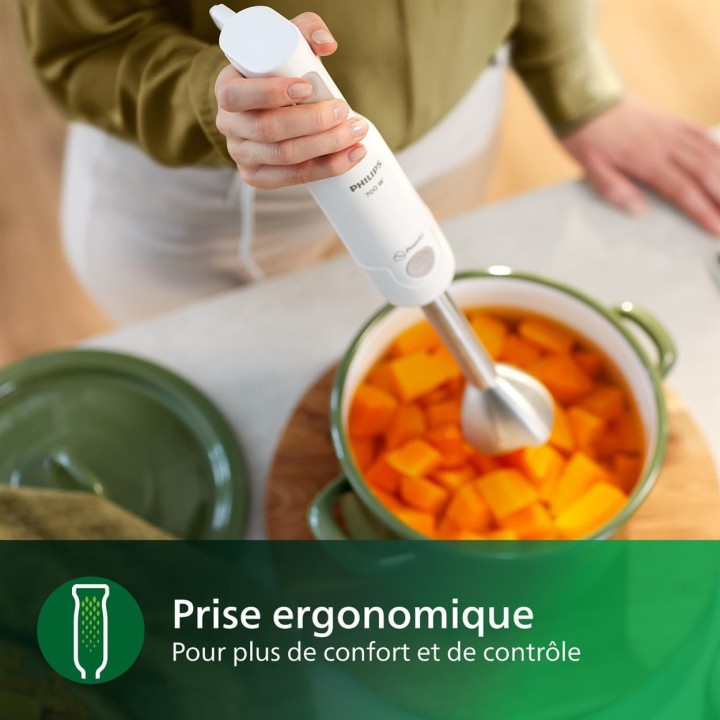 Mixeur plongeant Philips 650 W ProMix anti-éclaboussures avec gobelet doseur - blanc
