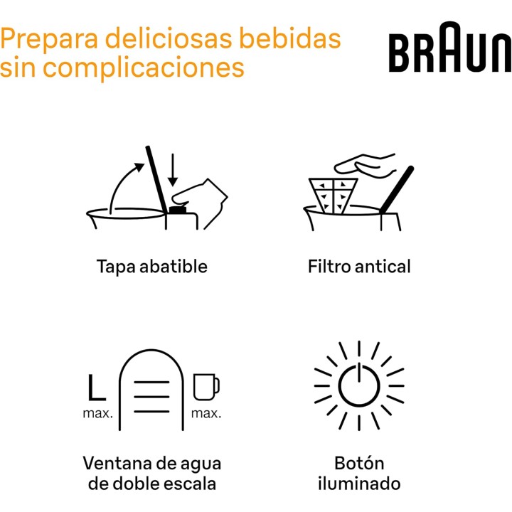 Bouilloire électrique 1,7L Braun - Acier inoxydable, arrêt automatique, base 360°