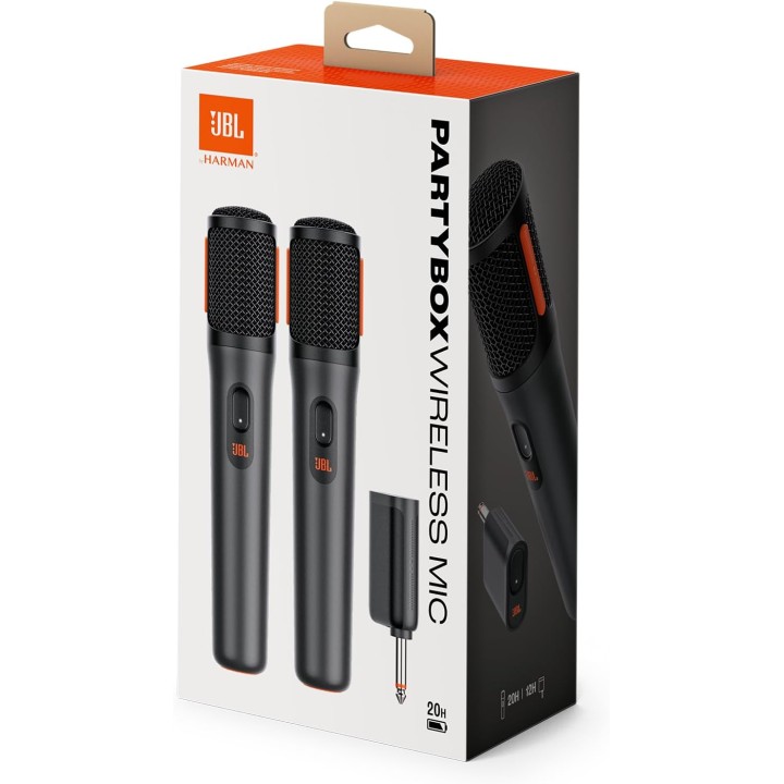 Microphones sans fil JBL Partybox – 2 micros, 20h autonomie, connexion stable, noir