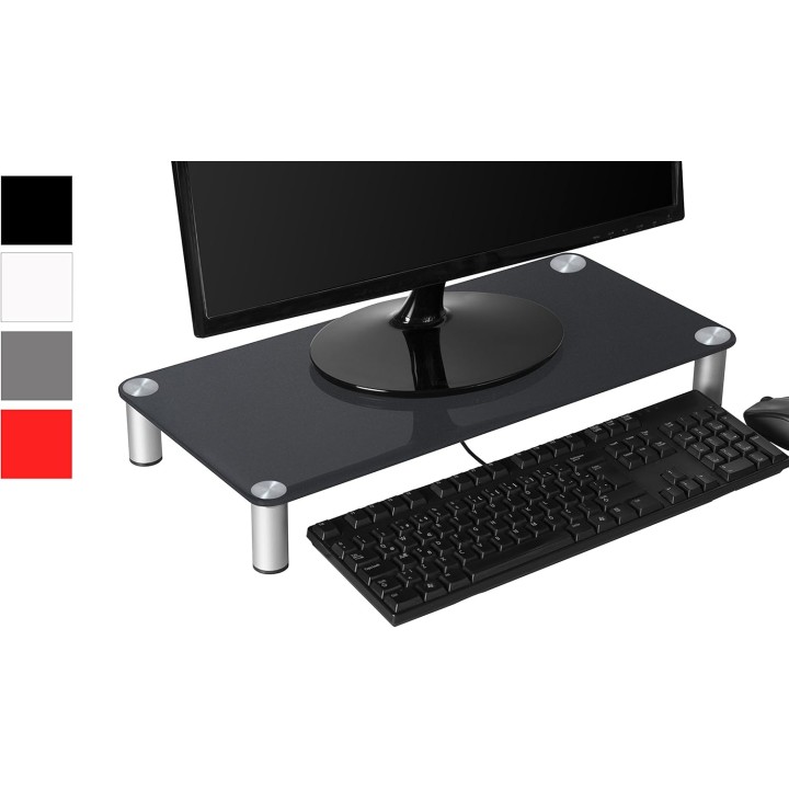 Support TV rectangulaire Sonorous en verre trempé noir – Pieds design et rangement intégré