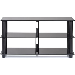 Meuble TV NorStone Epur 3 - Noir satiné - Acier brossé et verre trempé - Moderne