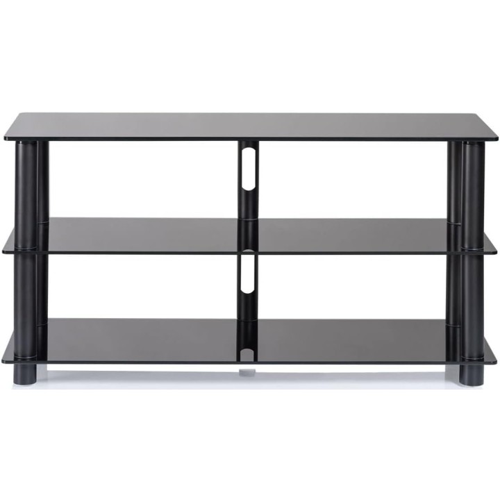 Meuble TV NorStone Epur 3 - Noir satiné - Acier brossé et verre trempé - Moderne