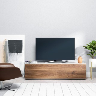 Meuble TV design moderne SONOROUS ST-160 - Noyer et blanc laqué - 75 pouces - portes push