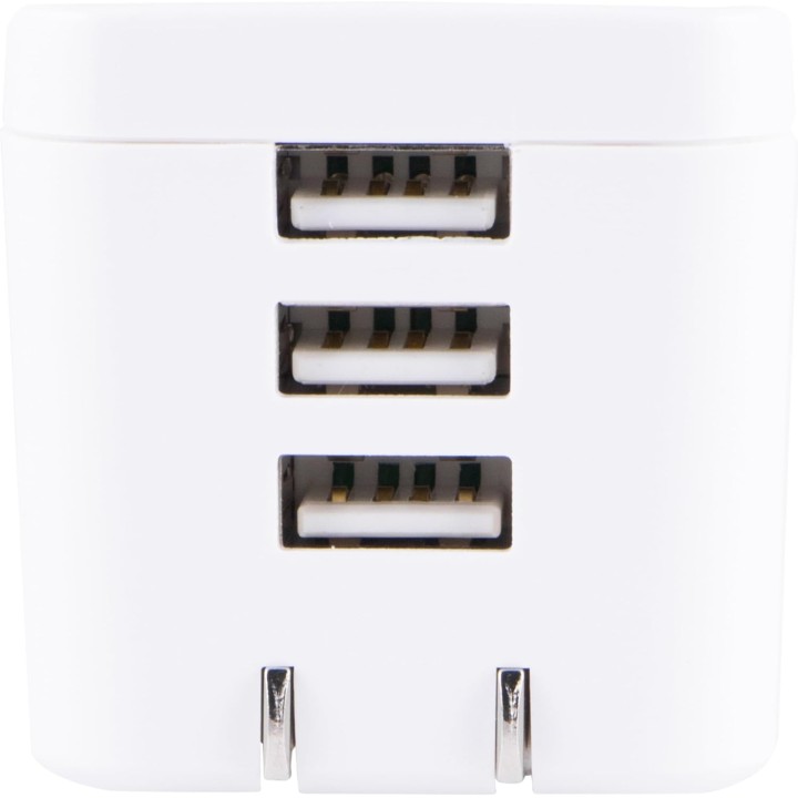 Chargeur mural USB 3 ports GE - UltraCharge 17W, prise pliante, compatible iPhone, blanc