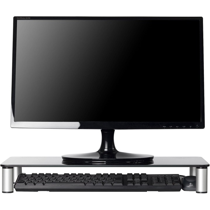 Support TV rectangulaire Sonorous en verre trempé noir – Pieds design et rangement intégré