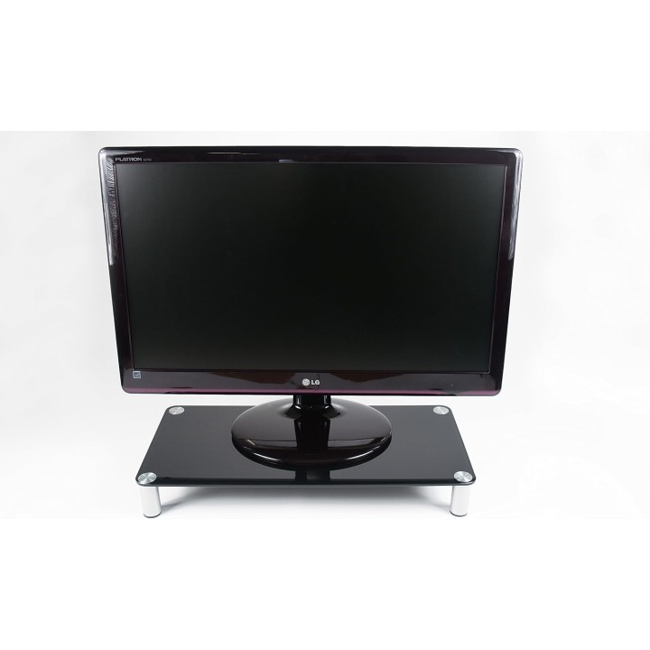 Support TV rectangulaire Sonorous en verre trempé noir – Pieds design et rangement intégré
