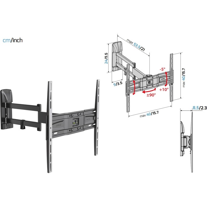Support mural TV double bras articulé 40''-82'' - Métal noir - Meliconi