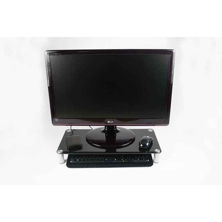 Support TV rectangulaire Sonorous en verre trempé noir – Pieds design et rangement intégré