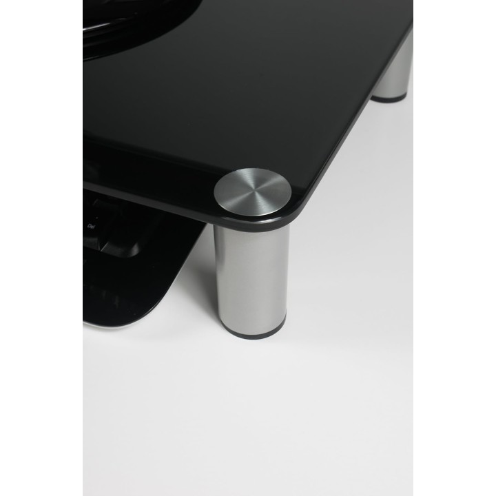 Support TV rectangulaire Sonorous en verre trempé noir – Pieds design et rangement intégré
