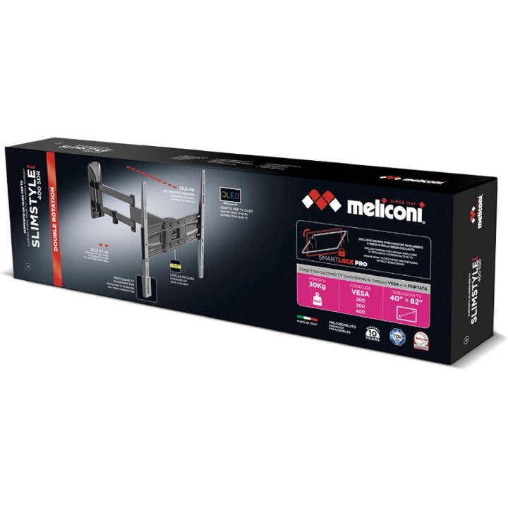 Support mural TV double bras articulé 40''-82'' - Métal noir - Meliconi