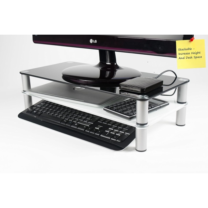 Support TV rectangulaire Sonorous en verre trempé noir – Pieds design et rangement intégré