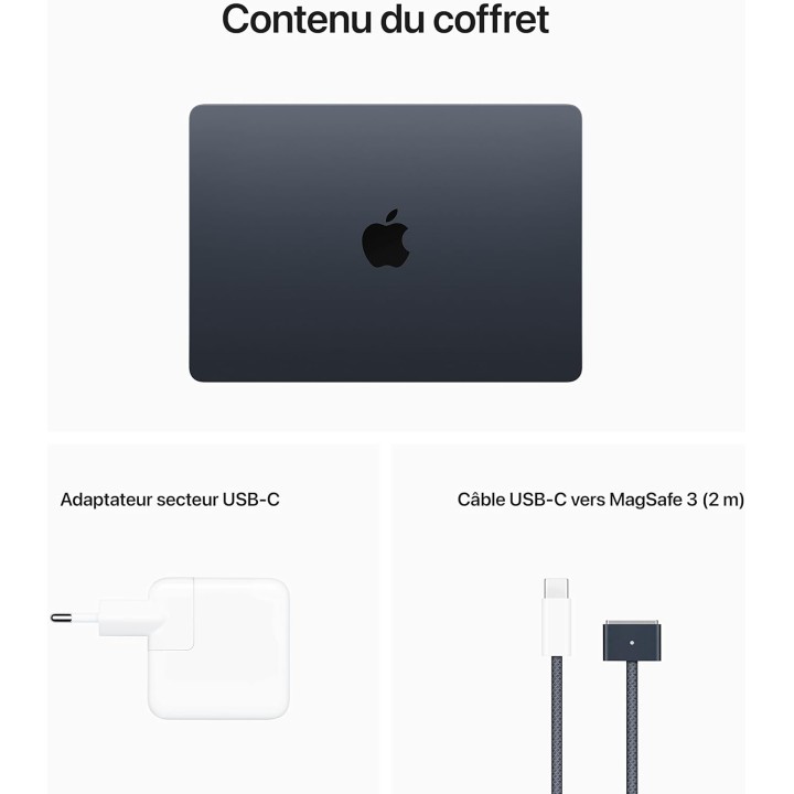 MacBook Air Apple 13,6 pouces M2 ultra-fin - 16 Go RAM, 256 Go SSD, Noir