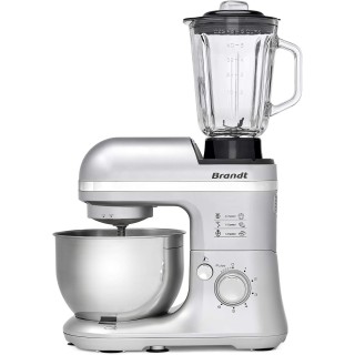 Robot pâtissier multifonction 4L 650W Brandt - 4 en 1 avec accessoires - Gris