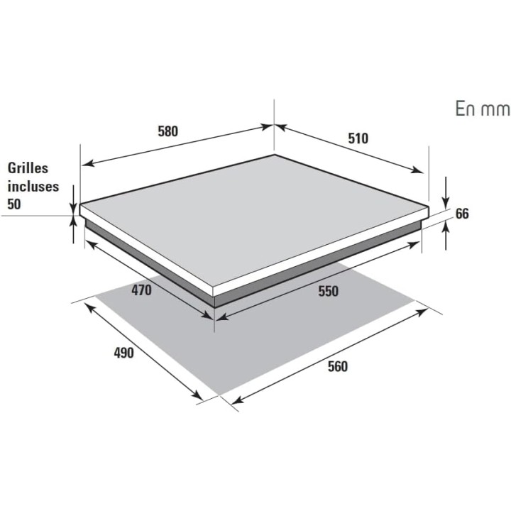 Table de cuisson mixte induction/gaz 4 zones Brandt verre noir 51x58 cm