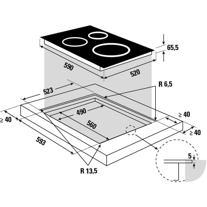 Table de cuisson induction 3 foyers - Commandes tactiles - Noir - Brandt