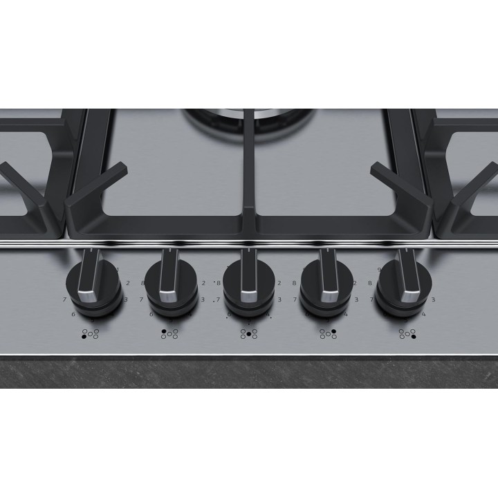 Table de cuisson gaz 5 foyers inox - Allumage automatique et grilles fonte