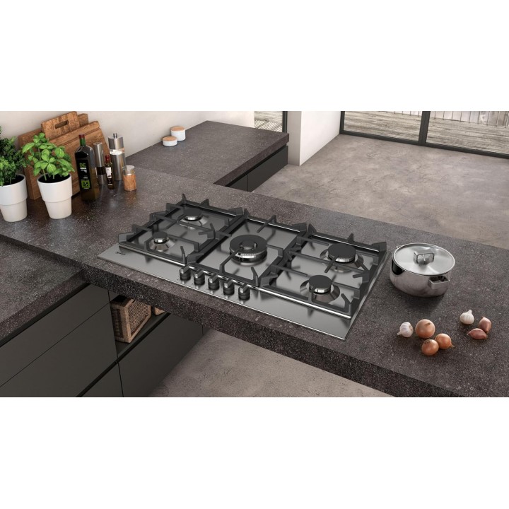 Table de cuisson gaz 5 foyers inox - Allumage automatique et grilles fonte