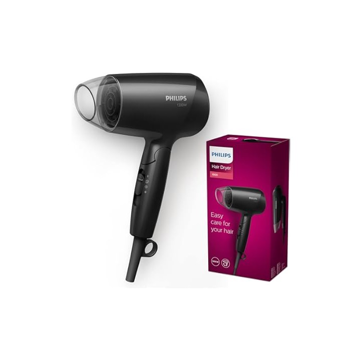 Sèche-cheveux pliable 1600 W PHILIPS BHD308/10 – ThermoProtect, 3 modes, noir