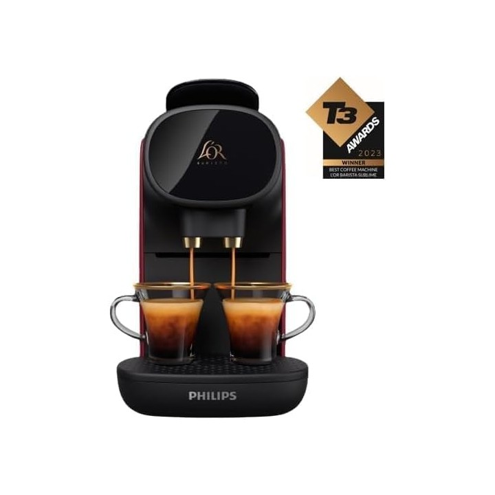 Machine à café à capsules Philips - Double expresso, 19 bars, compatible Nespresso - Rouge