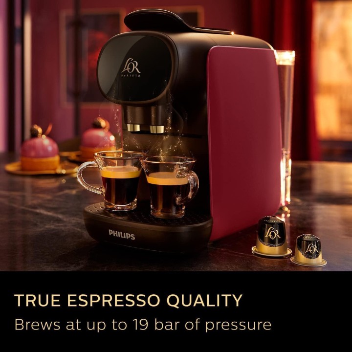 Machine à café à capsules Philips - Double expresso, 19 bars, compatible Nespresso - Rouge