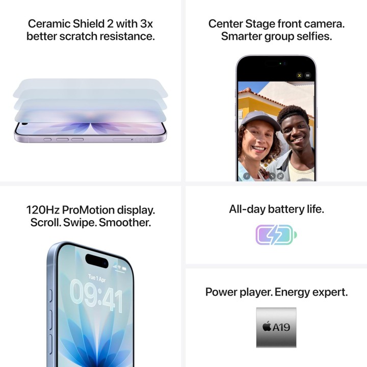 iPhone 17 256 Go blanc - écran 6,3'' ProMotion, puce A19, double caméra 48MP, batterie longue durée