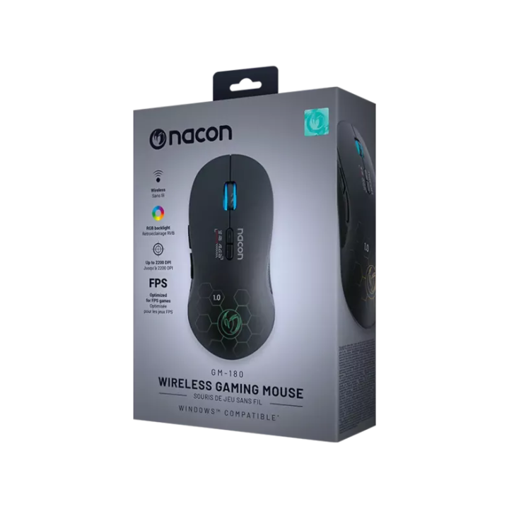 Souris gaming sans fil NACON PCGM-180 - RGB - 2200 DPI - 6 boutons - Noir