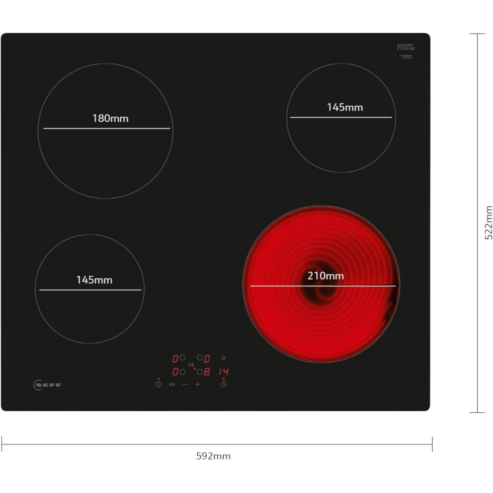 Table de cuisson vitrocéramique 4 foyers - Commandes tactiles 60 cm Neff noir encastrable