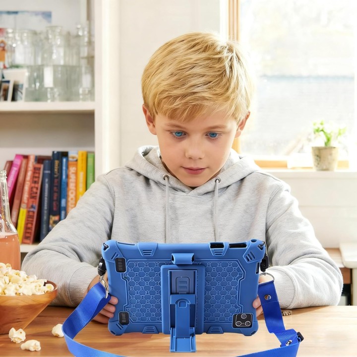 Tablette enfant 8 pouces Android 13 - Étui antichoc, 16Go RAM, 128Go, bleu