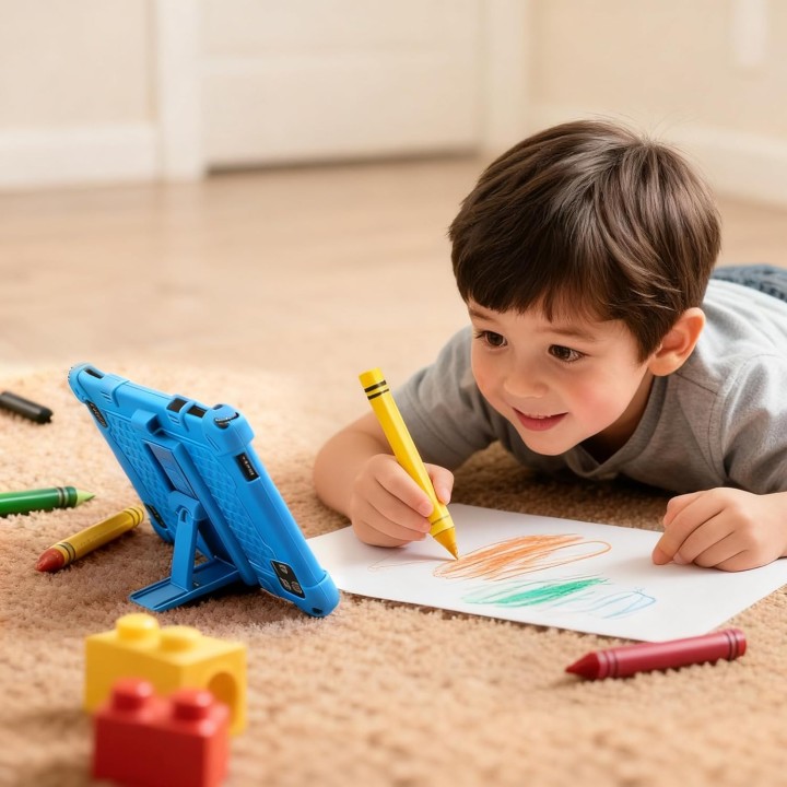 Tablette enfant 8 pouces Android 13 - Étui antichoc, 16Go RAM, 128Go, bleu