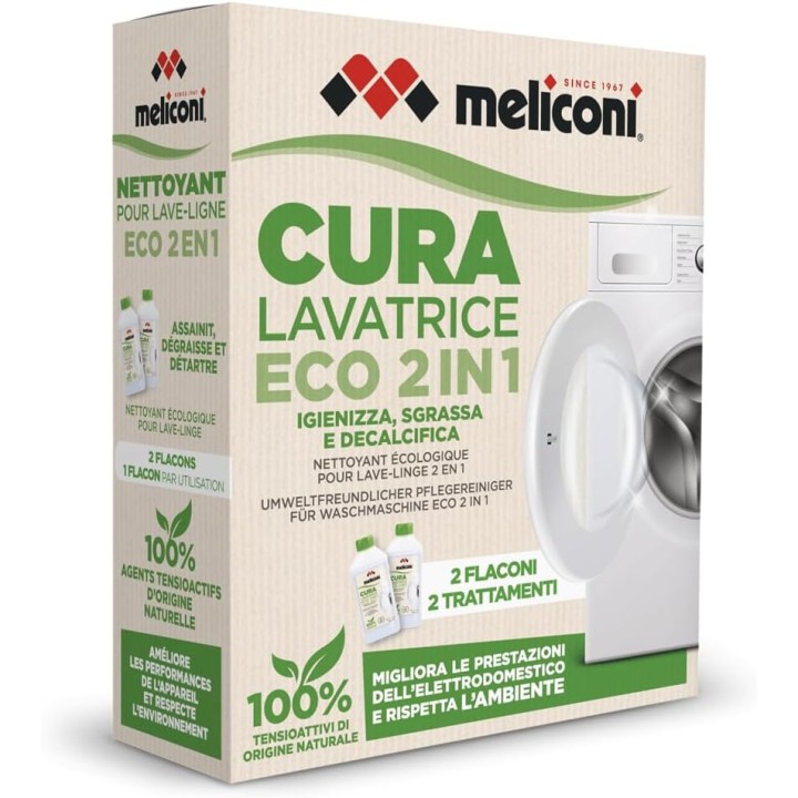 Nettoyant lave-linge 2-en-1 désinfectant anticalcaire écologique - 2x250ml Meliconi