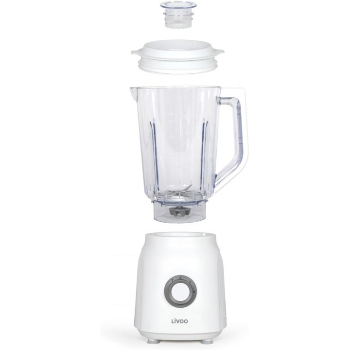 Blender 1,5L 600W inox blanc – Double lame, sécurité, entretien facile
