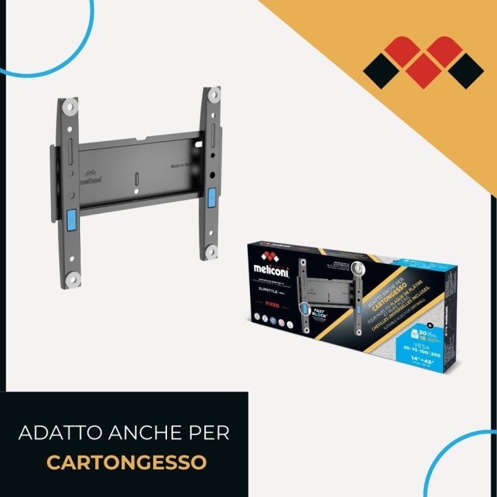 Support TV mural fixe Meliconi Slimstyle Plus 200 S - 26'' à 45'' - métal - sécurité