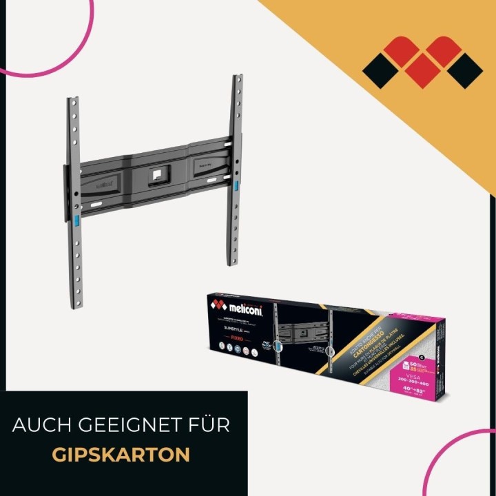 Support mural TV ultra-plat Meliconi Slimstyle Plus 400 S - 40 à 82 pouces VESA 200-400