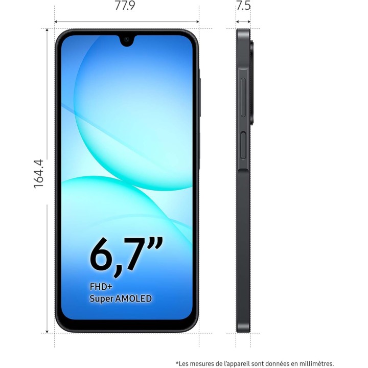 Smartphone Samsung Galaxy A17 5G - 128 Go - Écran 6,7'' Super AMOLED - Noir