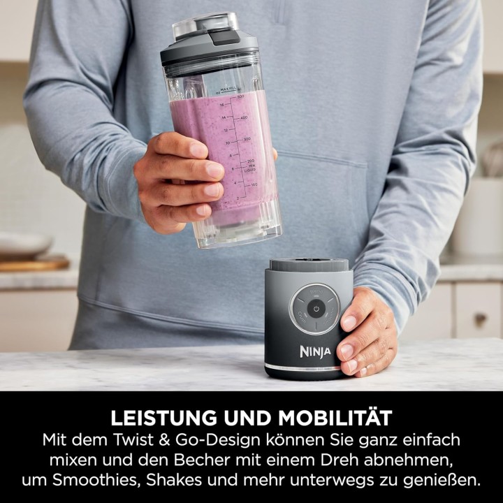 Blender portable Ninja Blast Max 570 ml - 3 modes, rechargeable USB, gris