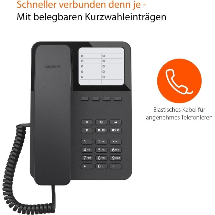 Téléphone filaire de bureau Gigaset Desk 400 - 10 mémoires - Montage mural - Noir
