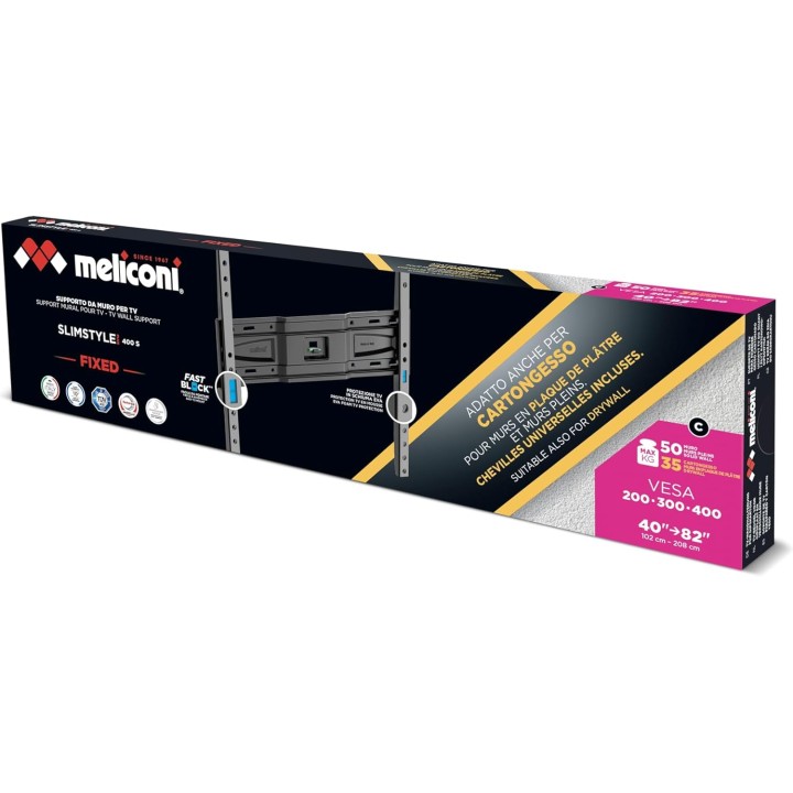 Support mural TV ultra-plat Meliconi Slimstyle Plus 400 S - 40 à 82 pouces VESA 200-400