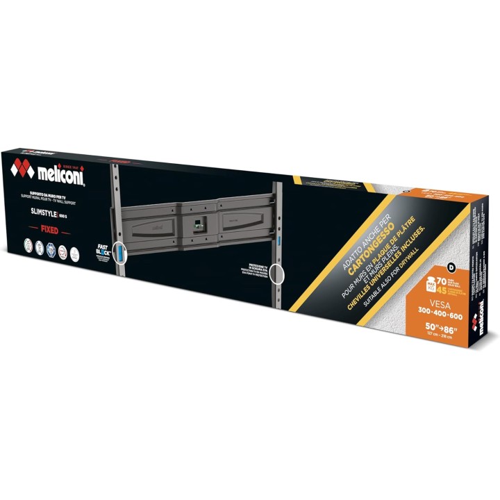 Support mural TV fixe Slimstyle Plus 600 S - 50 à 86 pouces VESA 300-600 Meliconi