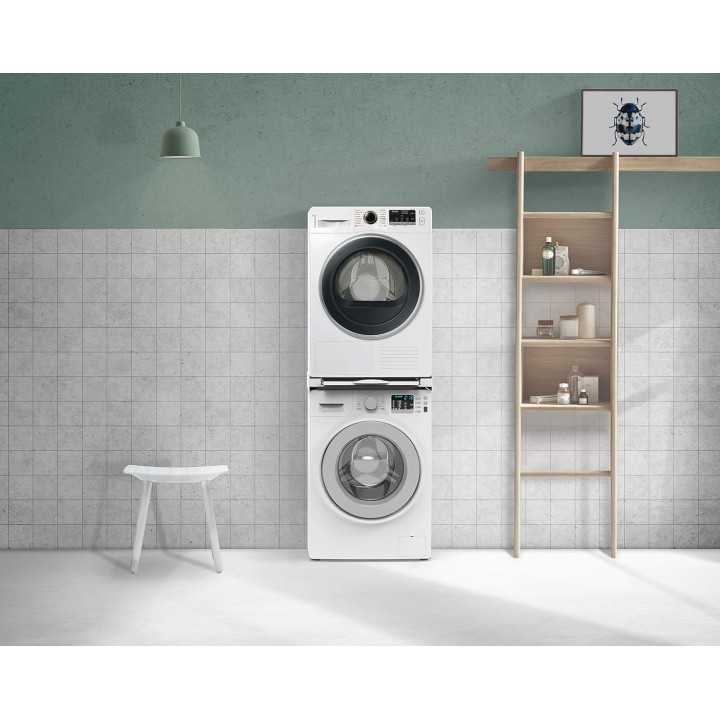Kit de superposition lave-linge sèche-linge avec tablette coulissante et sécurité - Blanc