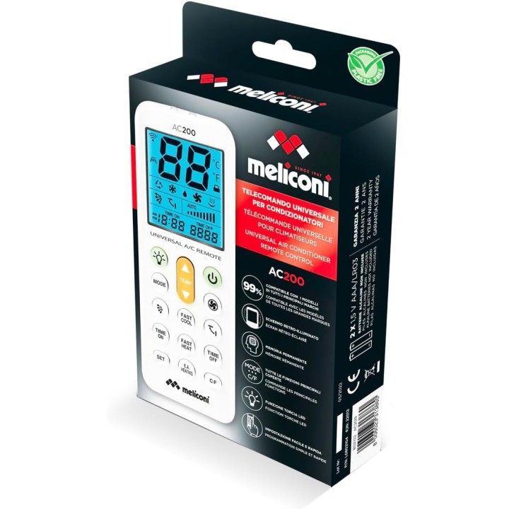 Télécommande universelle pour climatiseur Meliconi AC 200 - écran rétroéclairé