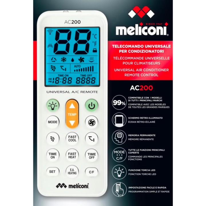 Télécommande universelle pour climatiseur Meliconi AC 200 - écran rétroéclairé