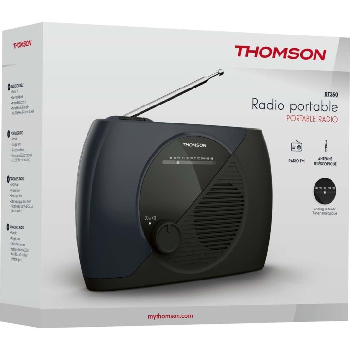 Radio portable FM analogique THOMSON RT350 - Double alimentation - Bleu/Noir compact