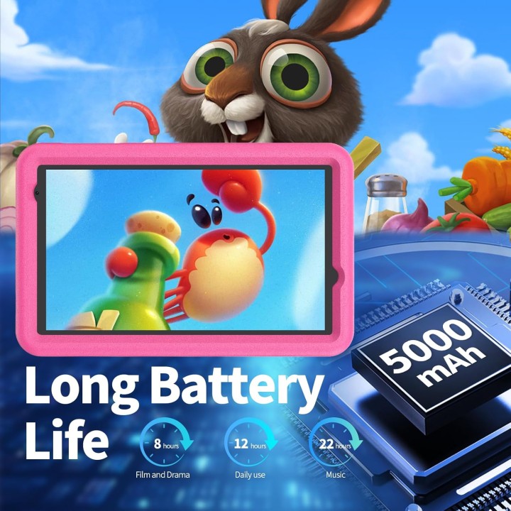 Tablette enfant 8 pouces Android 13 - 64 Go - Coque antichoc rose