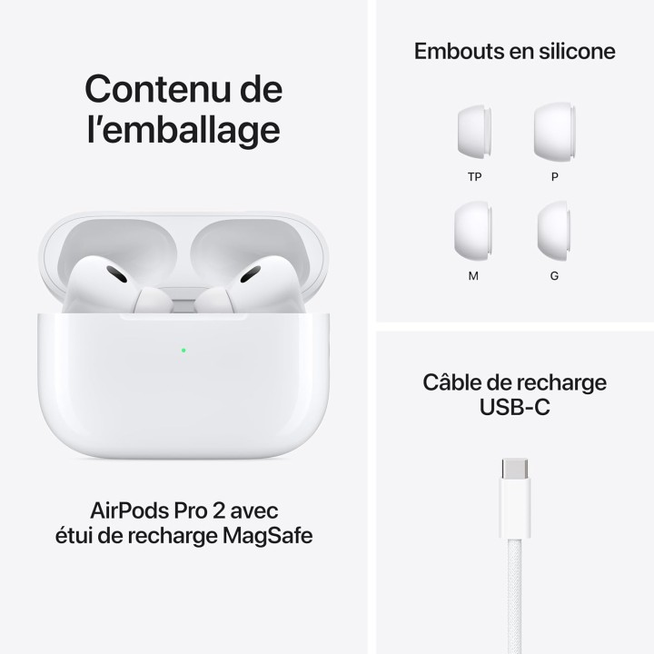 Écouteurs sans fil Apple AirPods Pro 2 – Réduction de bruit active, USB-C