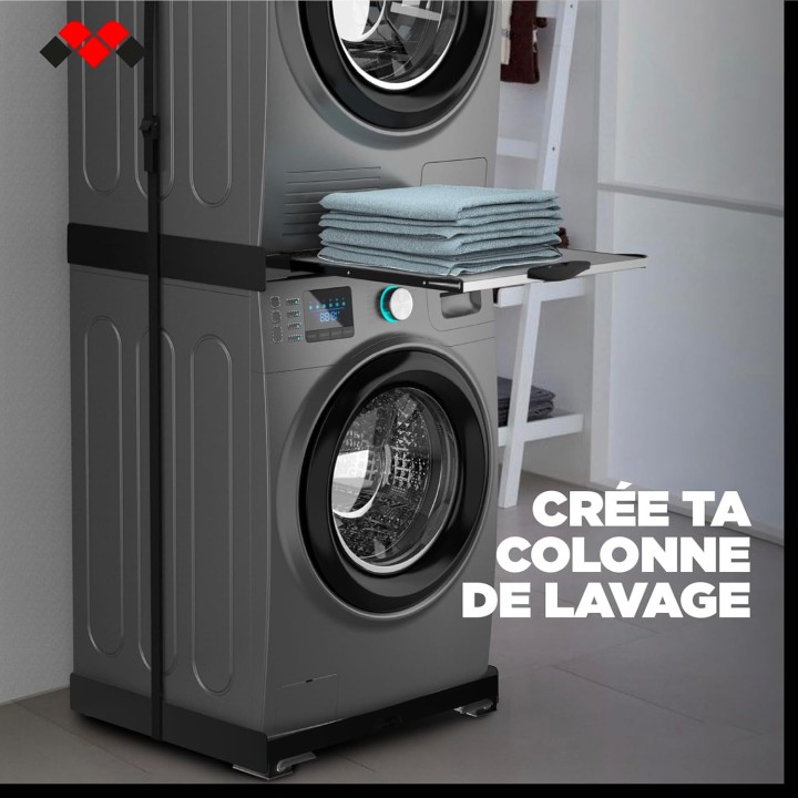 Support mobile anti-vibration pour lave-linge et sèche-linge 60x60/60x45 cm - noir