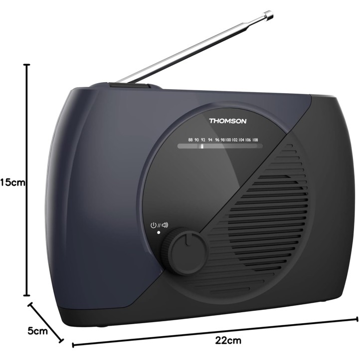 Radio portable FM analogique THOMSON RT350 - Double alimentation - Bleu/Noir compact