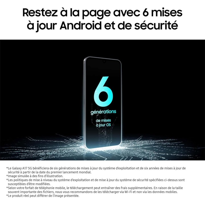 Smartphone Samsung Galaxy A17 5G - 128 Go - Écran 6,7'' Super AMOLED - Noir