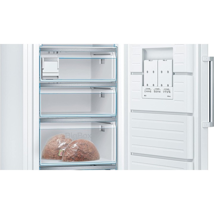 Congélateur armoire XXL NoFrost Bosch 365L - Porte inox - 191x70cm - Blanc