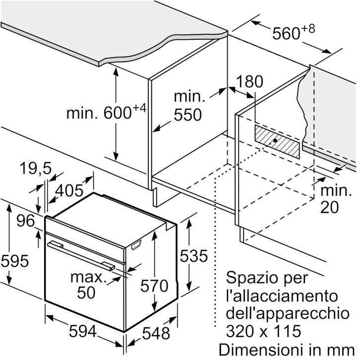 Four encastrable multifonction Bosch - Hotair 3D, EcoClean, inox 60x60 cm